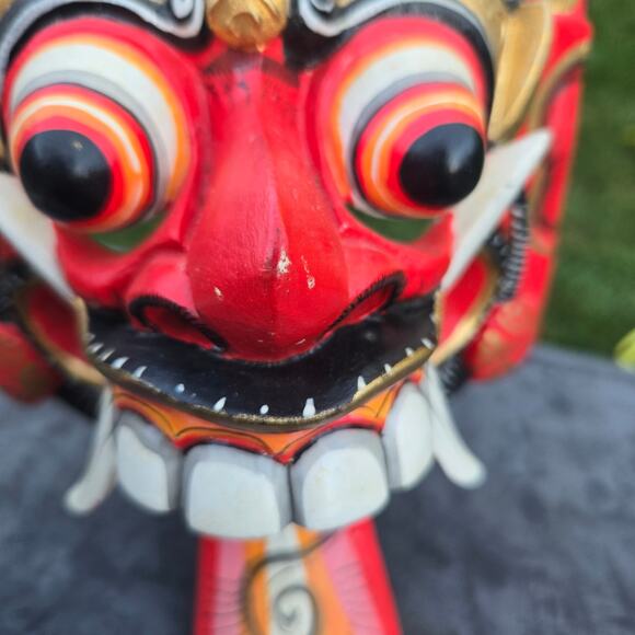 Vintage Indonesian Bali Rangda Hand Carved Wooden Mask Mythology Wall Art - Picture 9 of 16